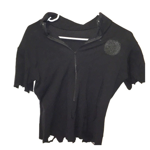 Lexa Vonn Distressed black zip front top - Picture 1 of 7